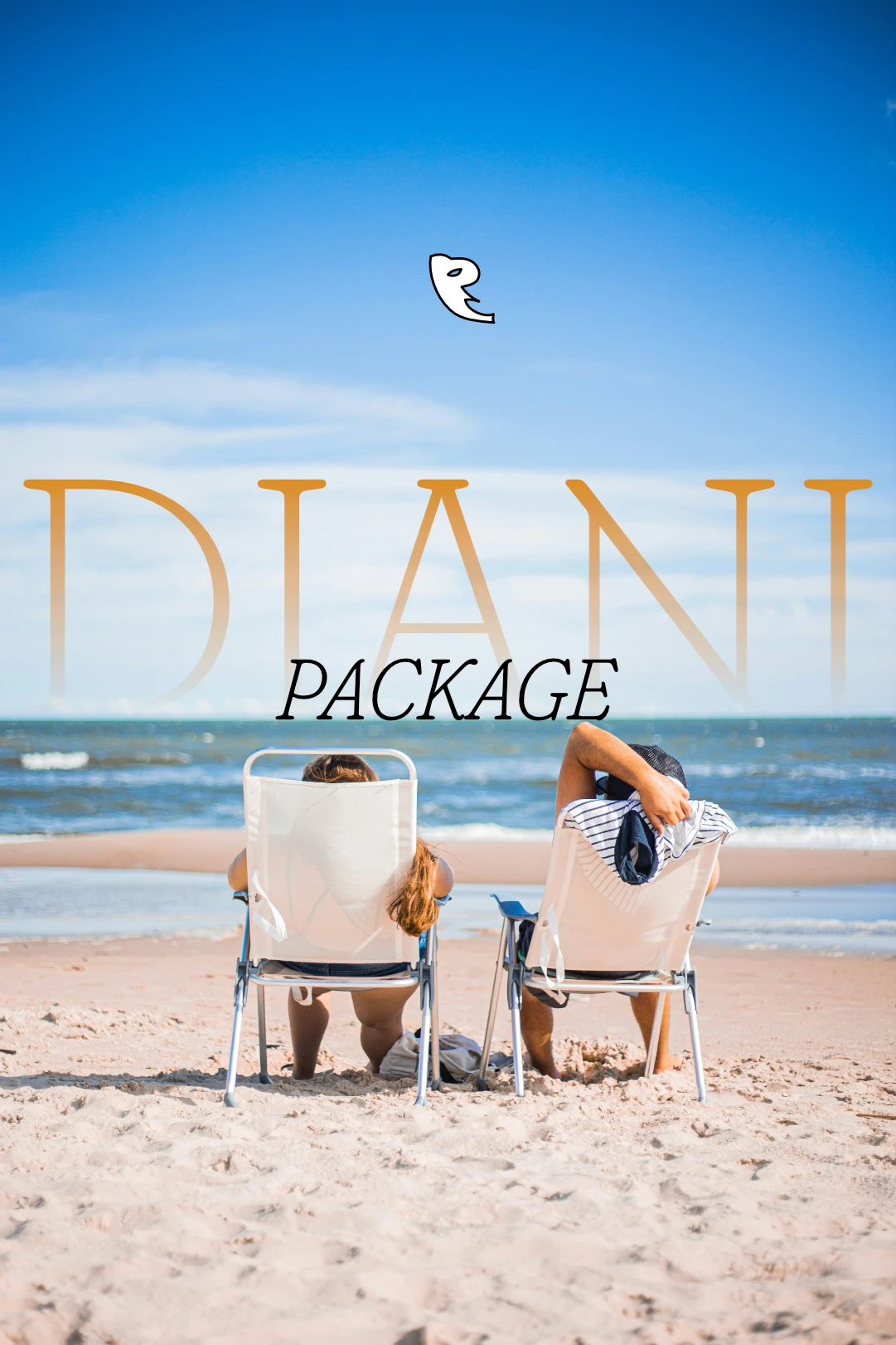 Diani Package poster: two guests in beach chairs facing the ocean, 22 December to 3 January